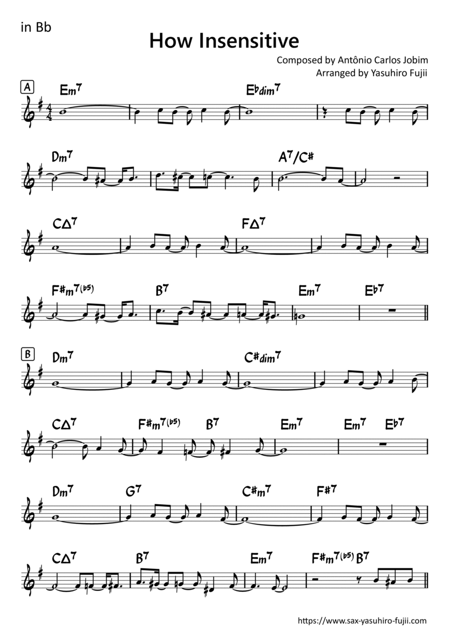 How Insensitive (insensatez) Tenor Saxophone scores gallery preview page 1