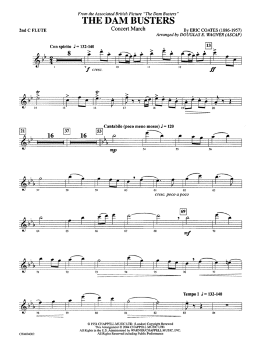 The Dam Busters Concert March: 2nd Flute Concert Band scores gallery preview page 1