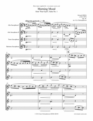 Book cover for Morning Mood: Op.46, No.1: Sax Quartet