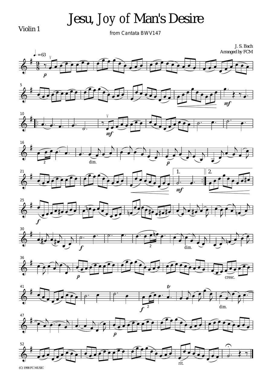 J.S.Bach Jesu, Joy of Man's Desire from Cantata BWV147, for string quartet, CB203 String Quartet scores gallery preview page 3