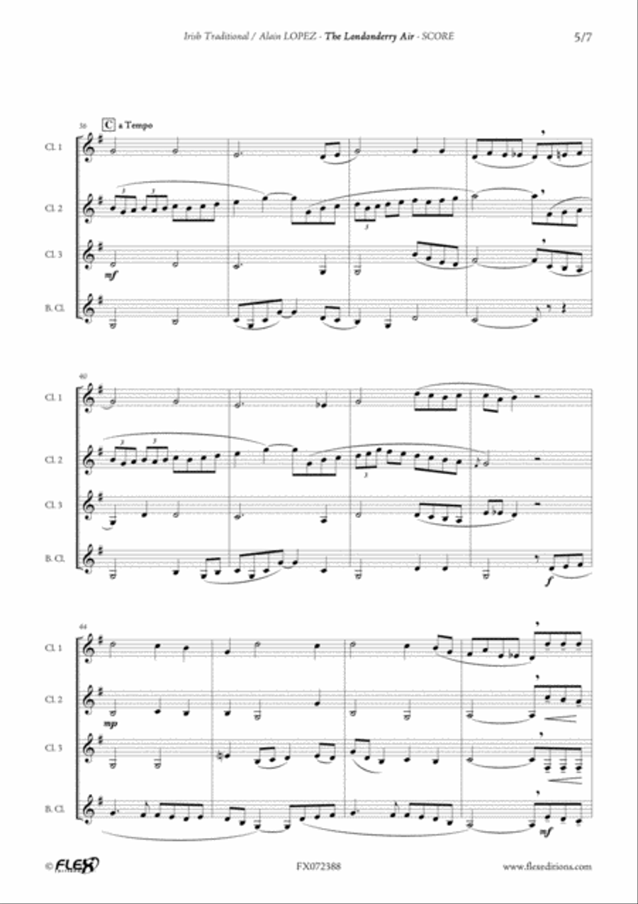 The Londonderry Air Clarinet Quartet scores gallery preview page 5