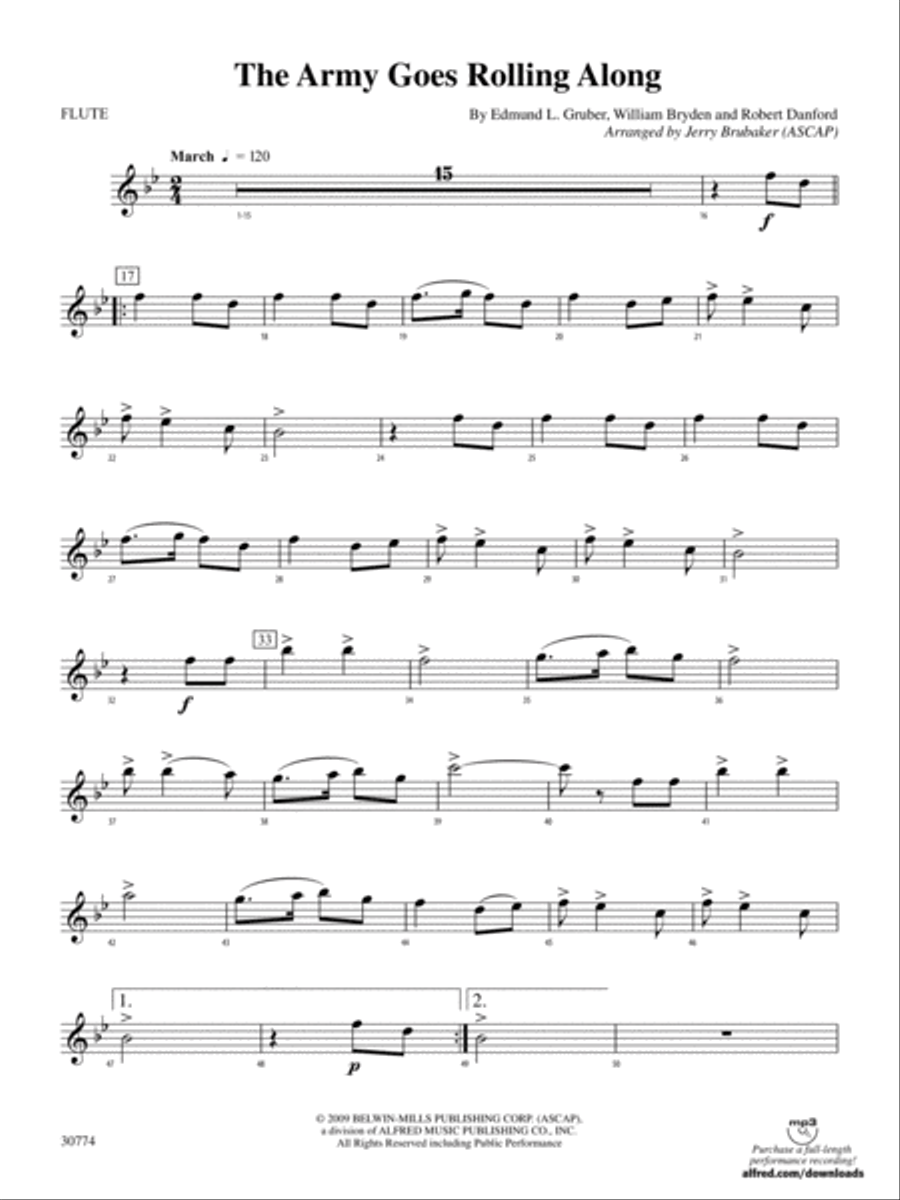 The Army Goes Rolling Along: Flute Concert Band scores gallery preview page 1