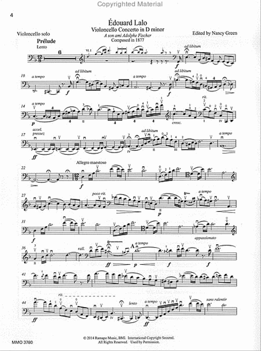 Édouard Lalo – Violoncello Concerto in D minor Cello Solo scores gallery preview page 2