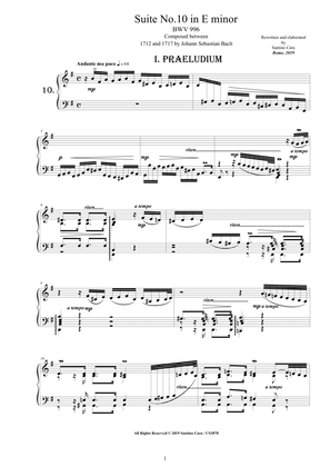 Book cover for Bach - Piano Suite No.10 in E minor BWV 996 - Complete Piano version