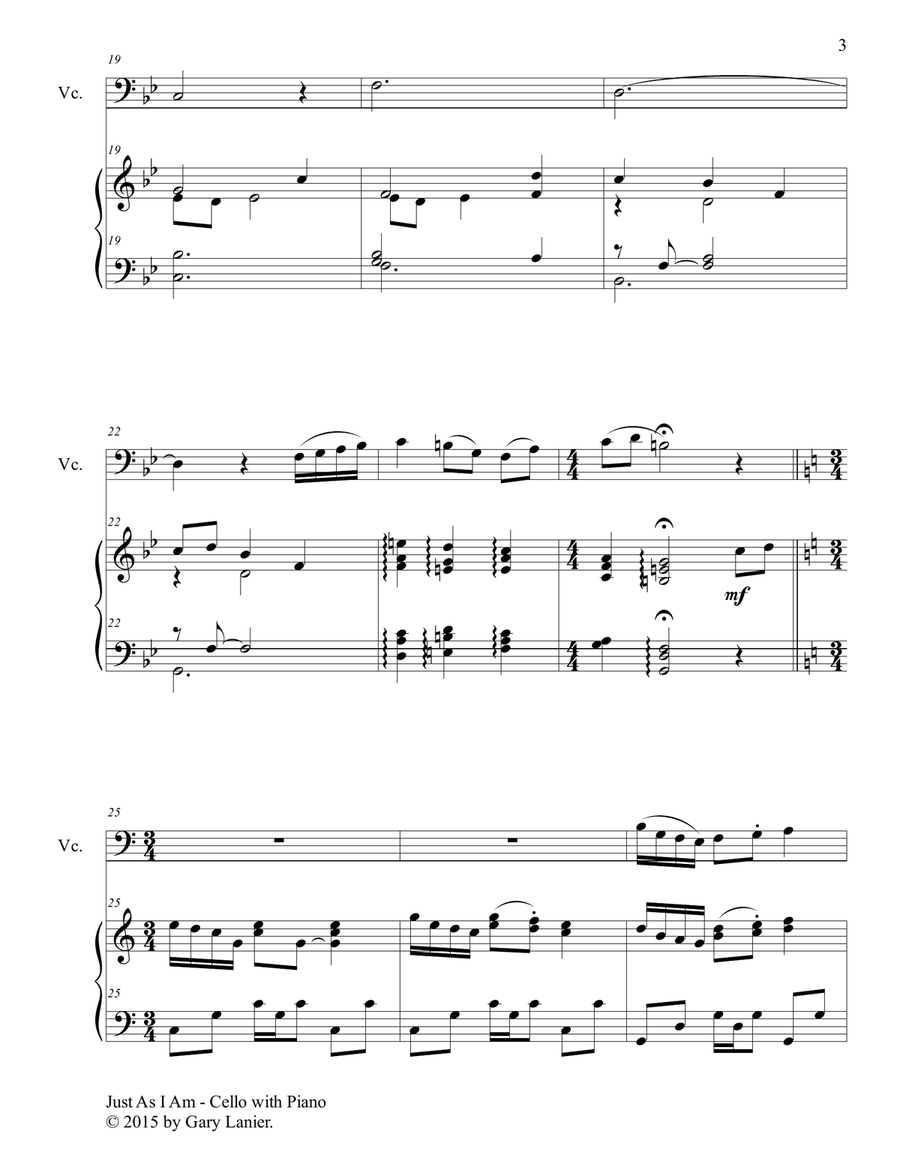 Gary Lanier: 3 HYMNS of COMMITMENT (Duets for Cello & Piano) Piano scores gallery preview page 4