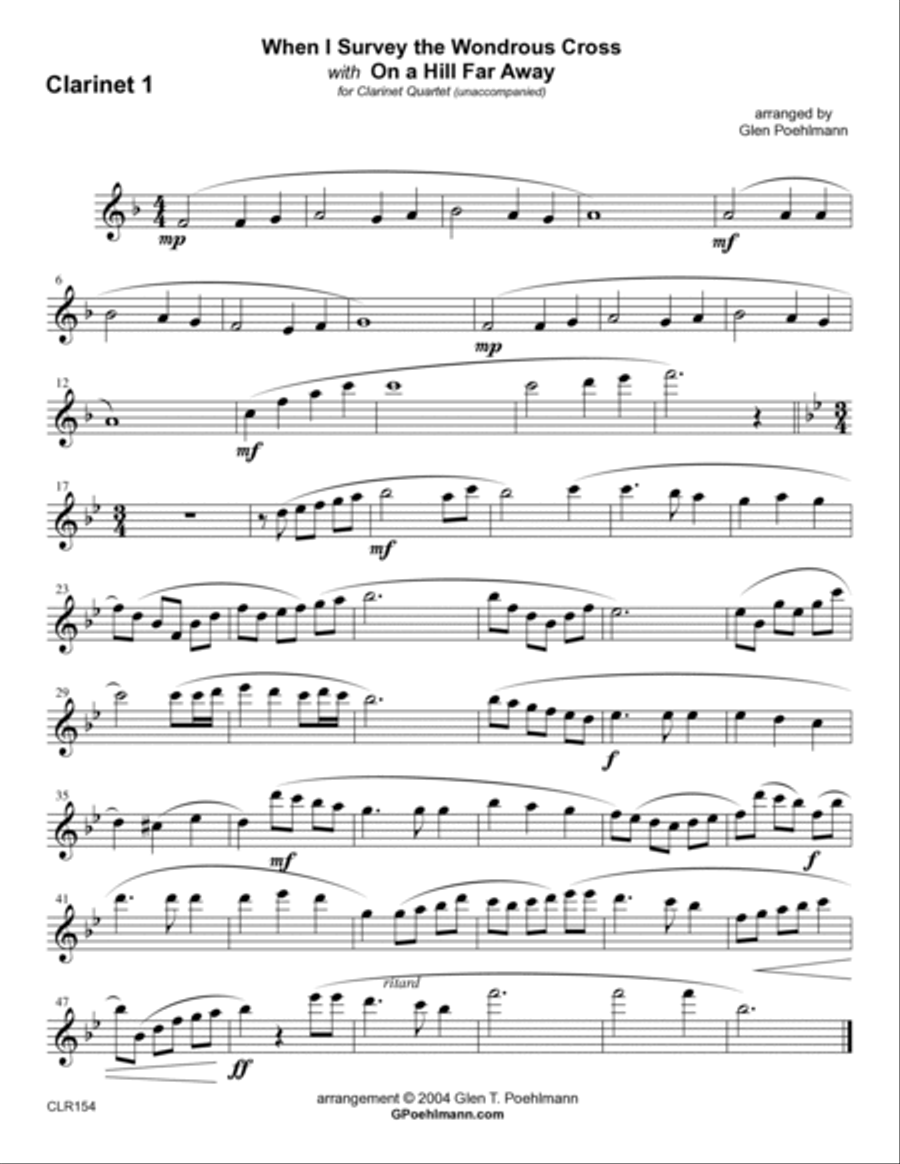 WHEN I SURVEY THE WONDROUS CROSS/ON A HILL FAR AWAY (The Old Rugged Cross) - Clarinet Quartet Woodwind Quartet scores gallery preview page 4