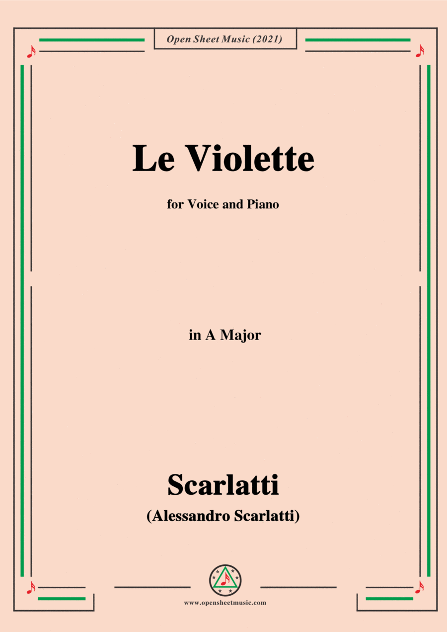 Scarlatti-Le Violette in A Major,from Pirro e Demetrio,for Voice&Piano Voice scores gallery preview page 1