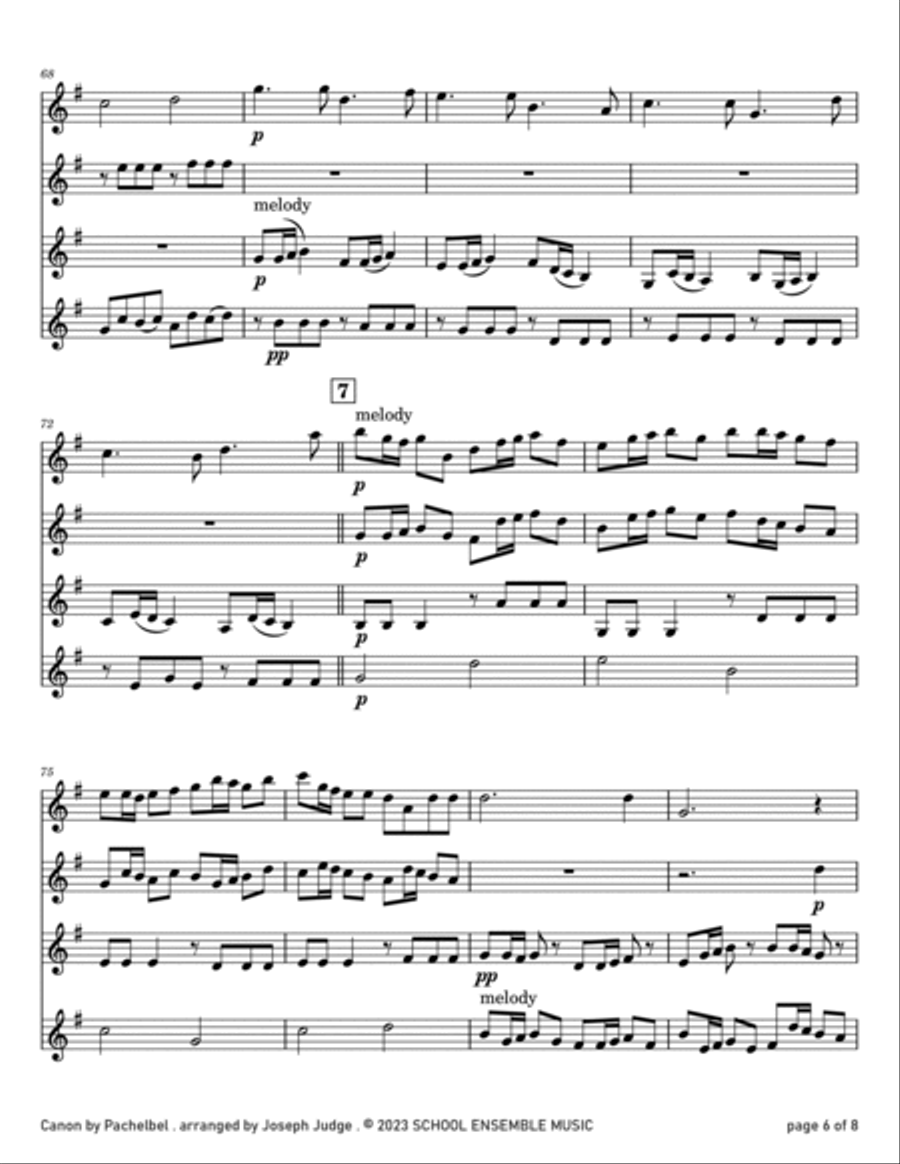 Canon by Pachelbel for Clarinet Quartet in Schools Clarinet Quartet scores gallery preview page 6