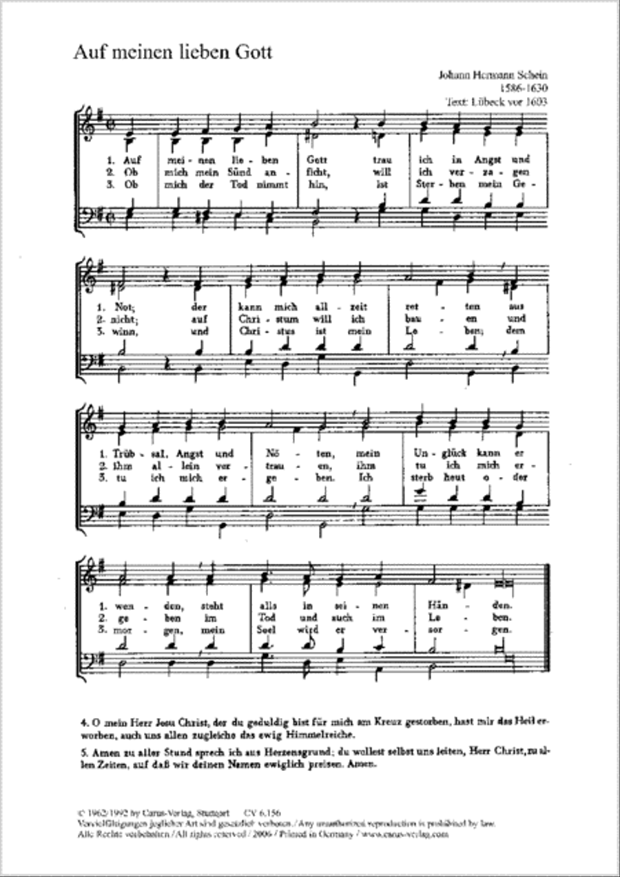 Praetorius: O glaubig Herz; Schein: Auf meinen lieben Gott Score scores gallery preview page 1
