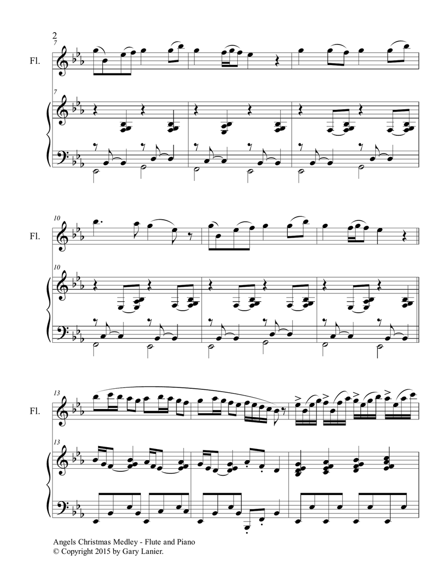 Gary Lanier: ANGELS CHRISTMAS MEDLEY (Duet – Flute & Piano with Parts) Woodwind Duet scores gallery preview page 3