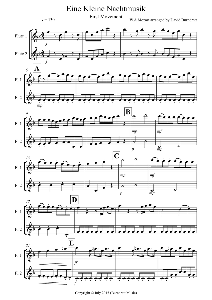 Eine Kleine Nachtmusik (1st movement) for Flute Duet Flute Duet scores gallery preview page 1