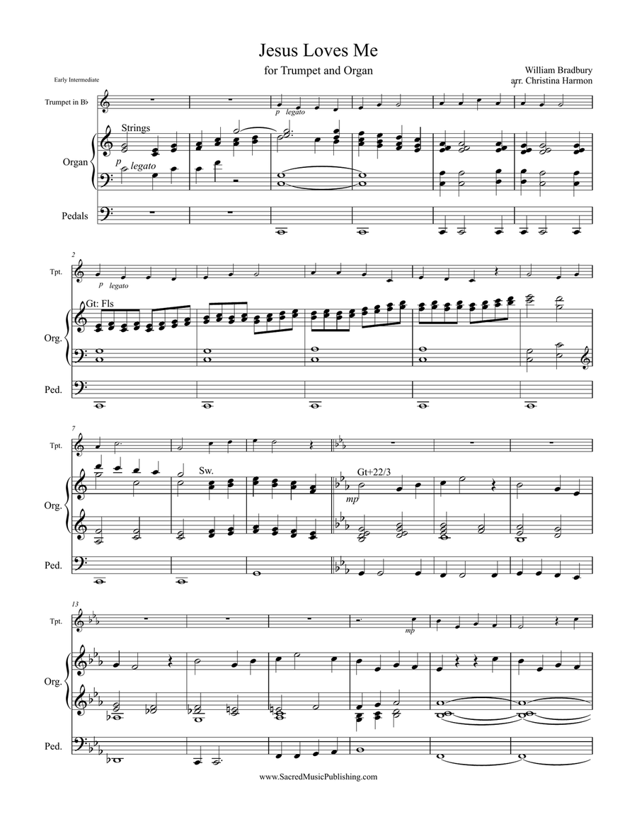 Jesus Loves Me - One Trumpet and Organ Trumpet Solo scores gallery preview page 2