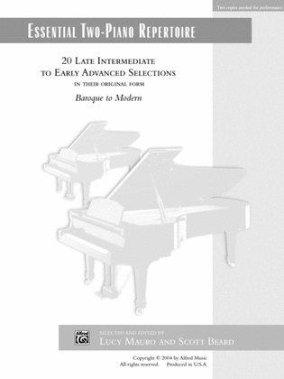 Book cover for Essential Two-Piano Repertoire: 20 Late Intermediate to Early Advanced Selections in Their Original Form - Piano Duo (2 Pianos, 4 Hands)
