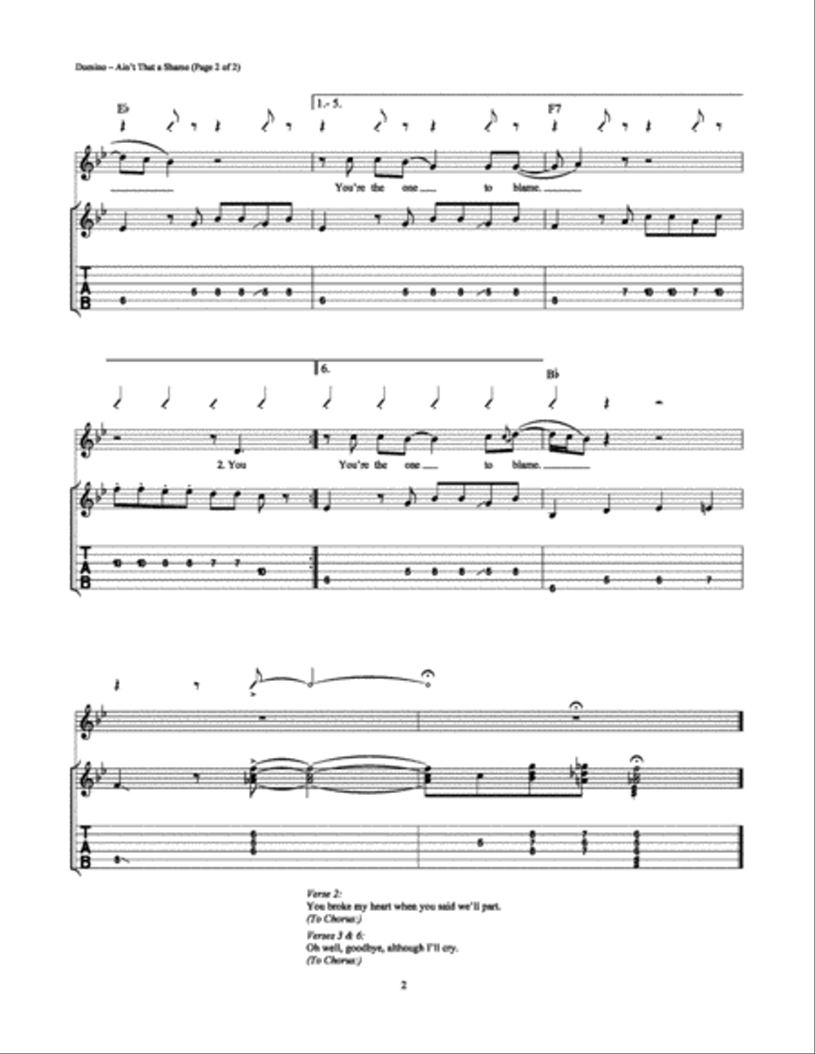 Ain't That a Shame Easy Guitar scores gallery preview page 2