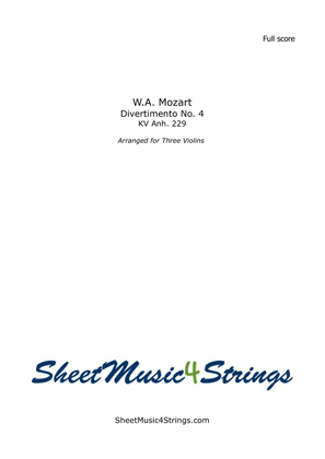 Book cover for Mozart, W.A. - Divertimento No. 4, KV. 229 for 3 Violins