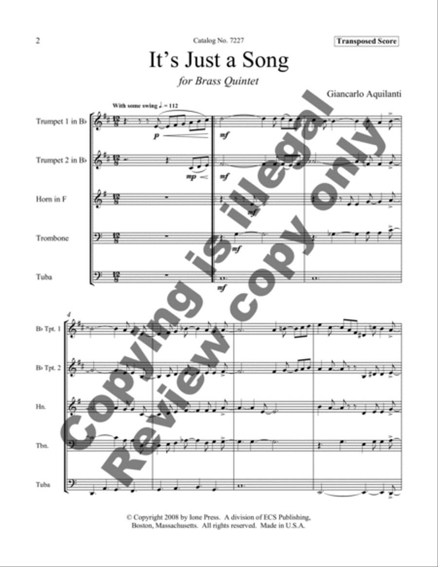It's Just a Song Brass Quintet scores gallery preview page 6