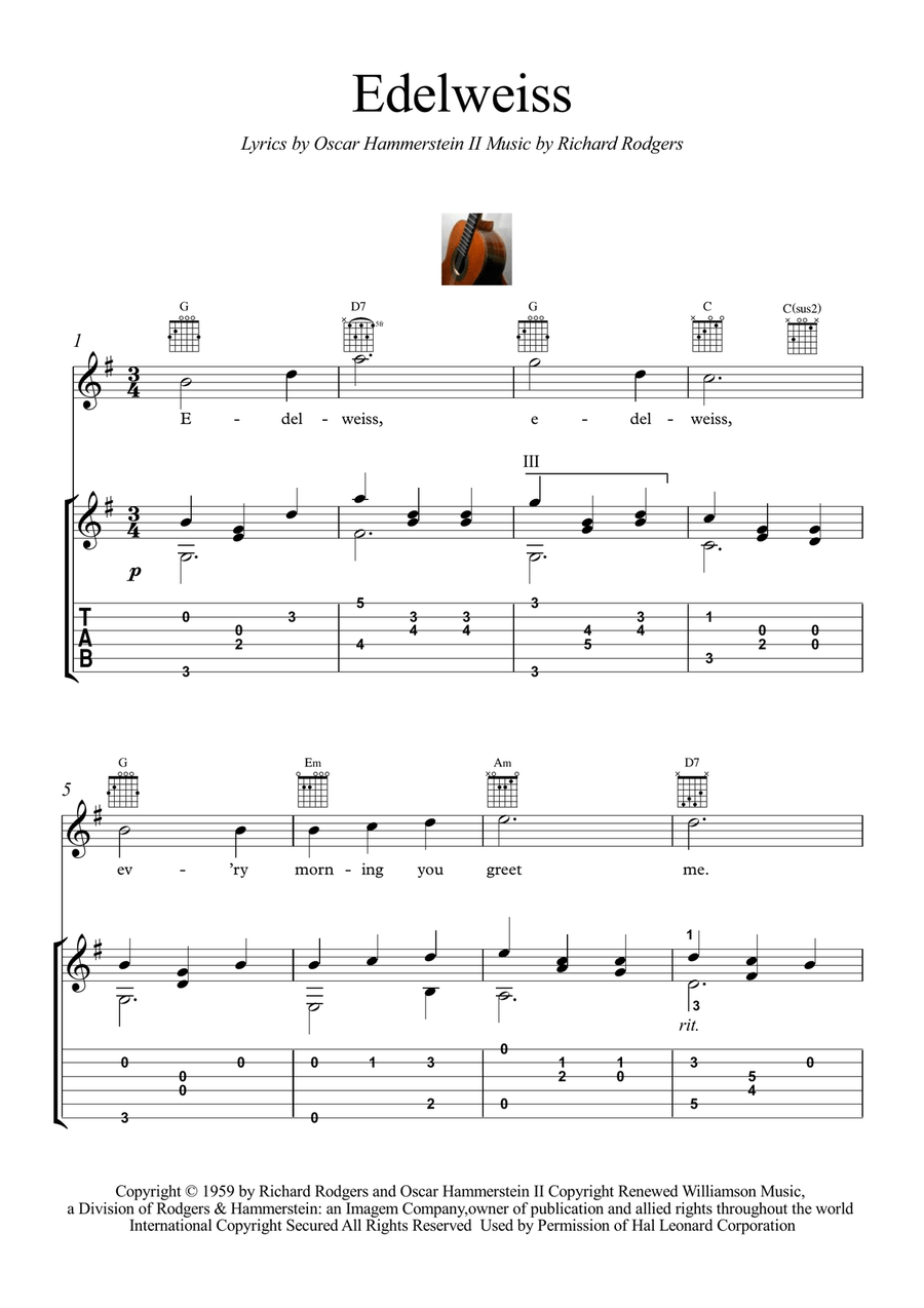 Edelweiss Guitar Tablature scores gallery preview page 1