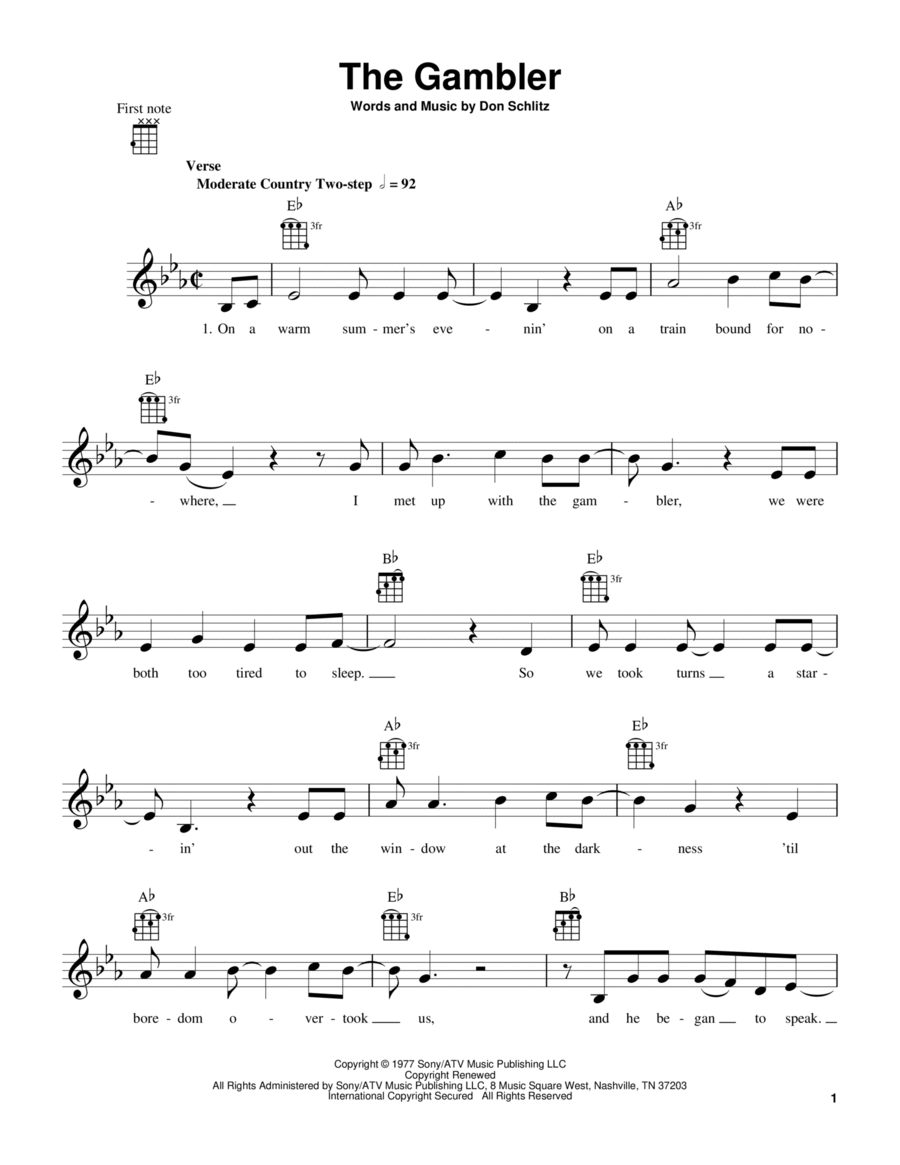 The Gambler Ukulele scores gallery preview page 1