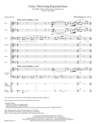 Come, Thou Long-Expected Jesus (Downloadable Full Score)