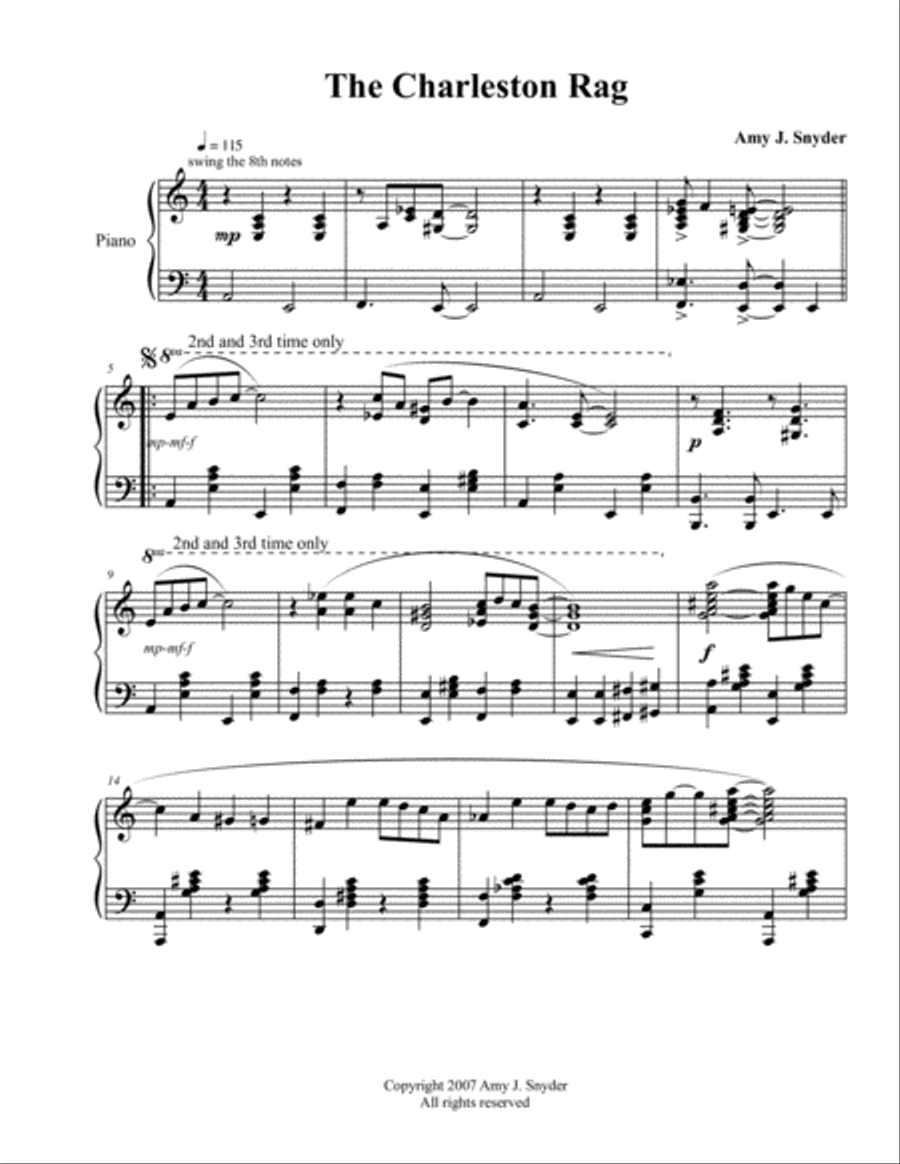The Charleston Rag, piano solo Piano Solo scores gallery preview page 2