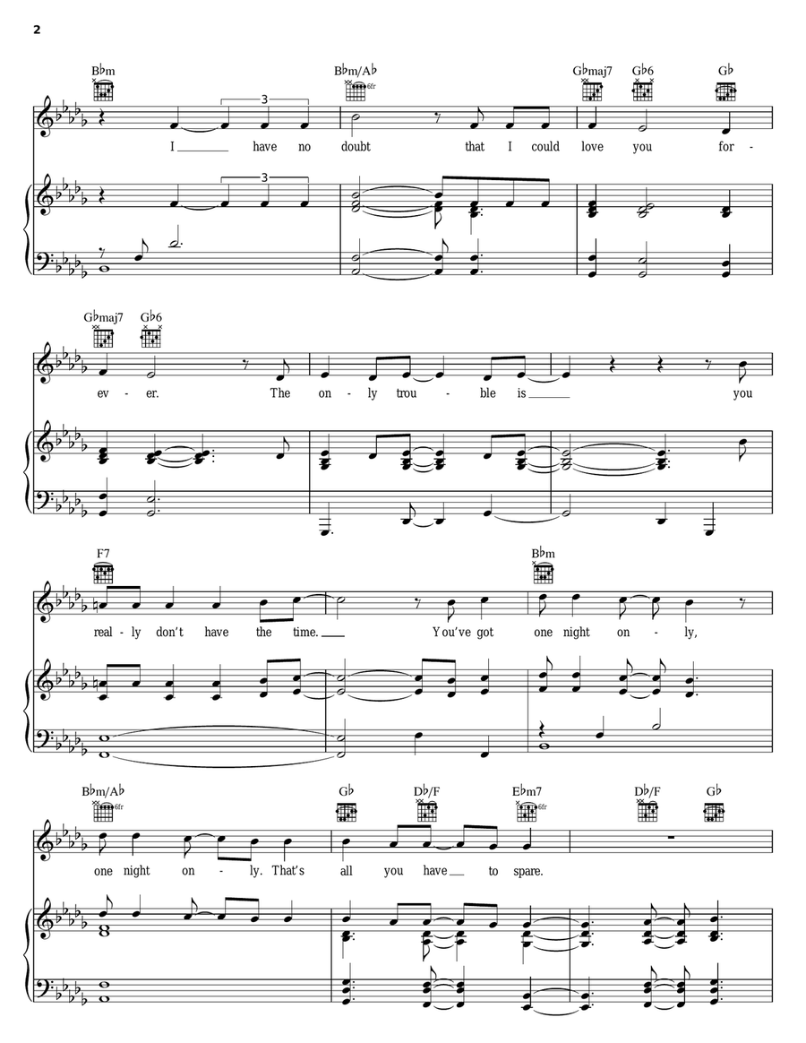 One Night Only Piano, Vocal, Guitar scores gallery preview page 2