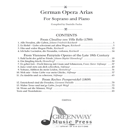 German Opera Arias for Soprano and Piano