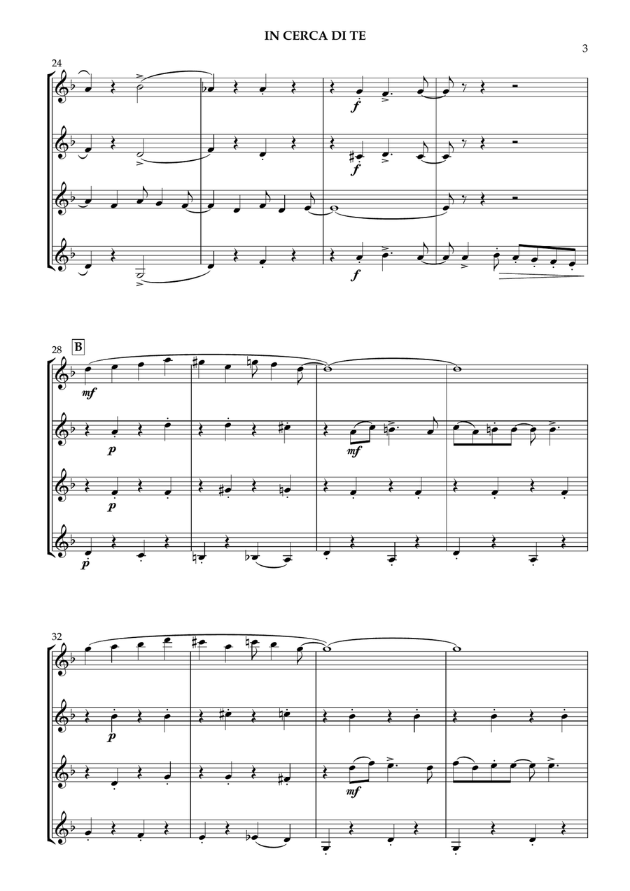 In Cerca Di Te Clarinet Quartet scores gallery preview page 4