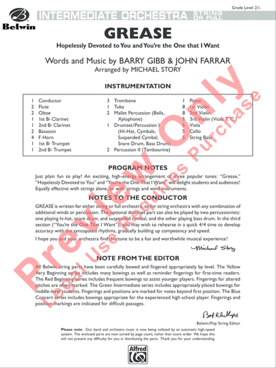 Grease Grease Full Orchestra scores gallery preview page 2