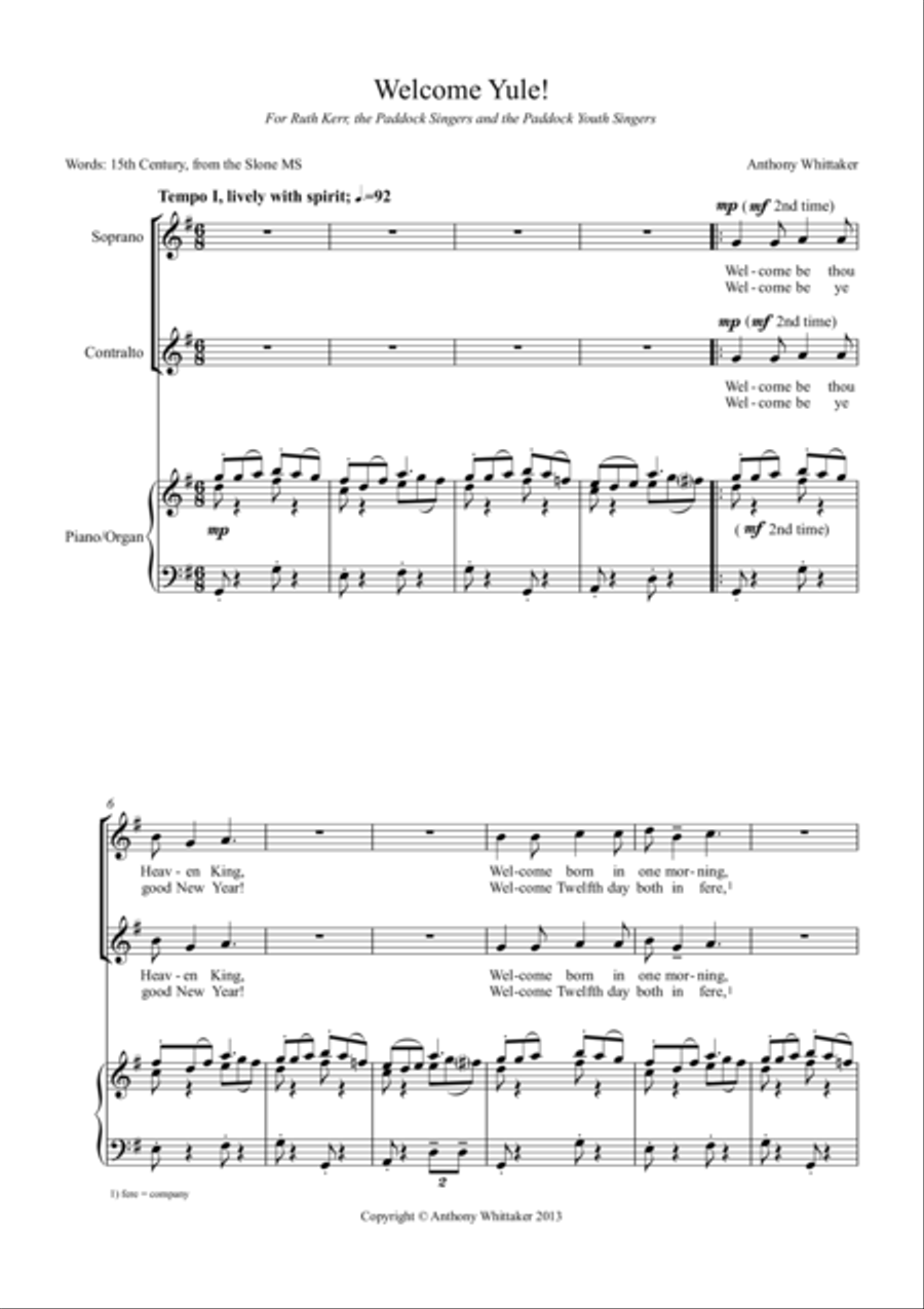 Welcome Yule! (Soprano, Alto and Piano/Organ) SA scores gallery preview page 1