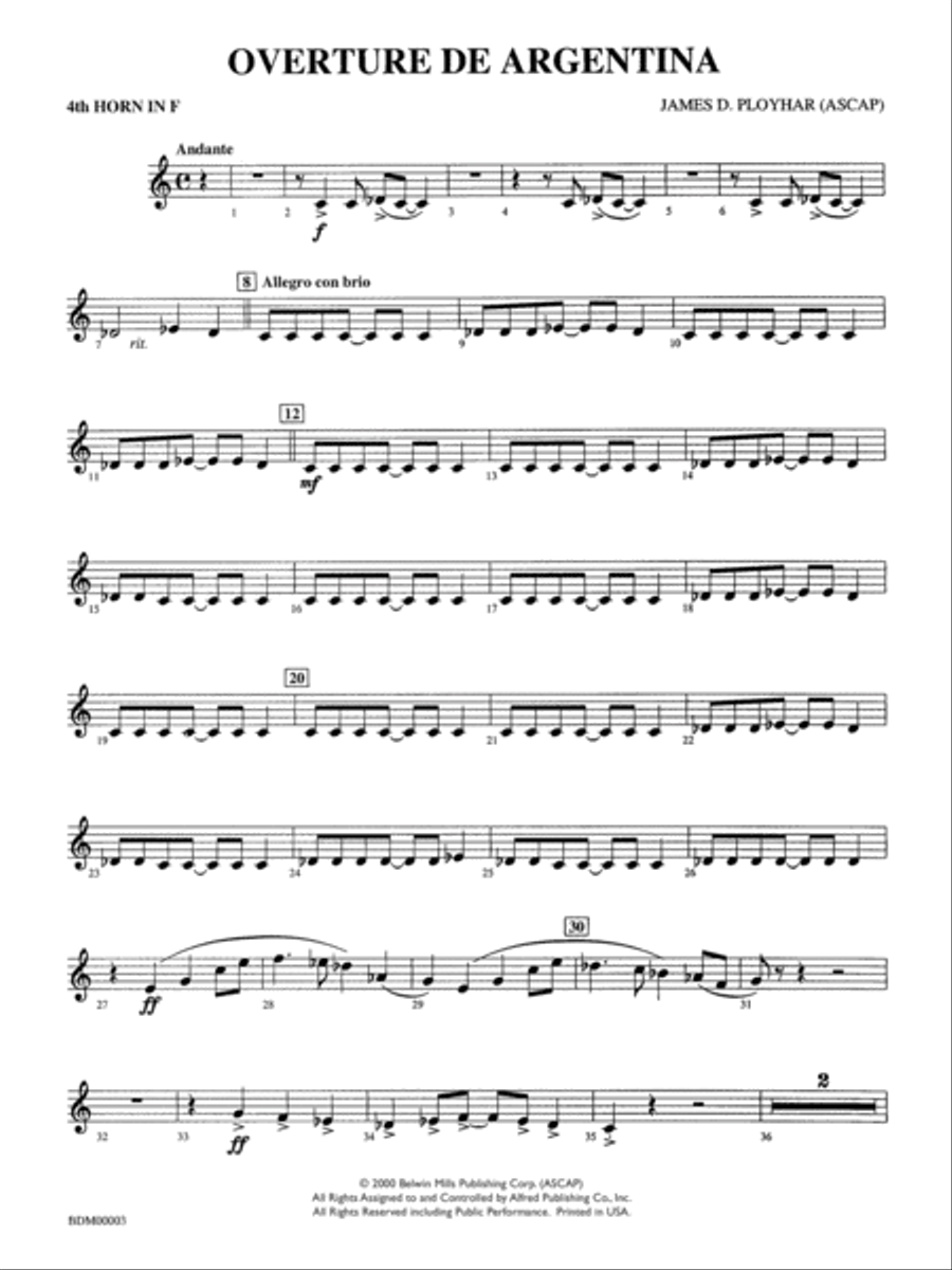 Overture de Argentina: 4th F Horn Concert Band scores gallery preview page 1