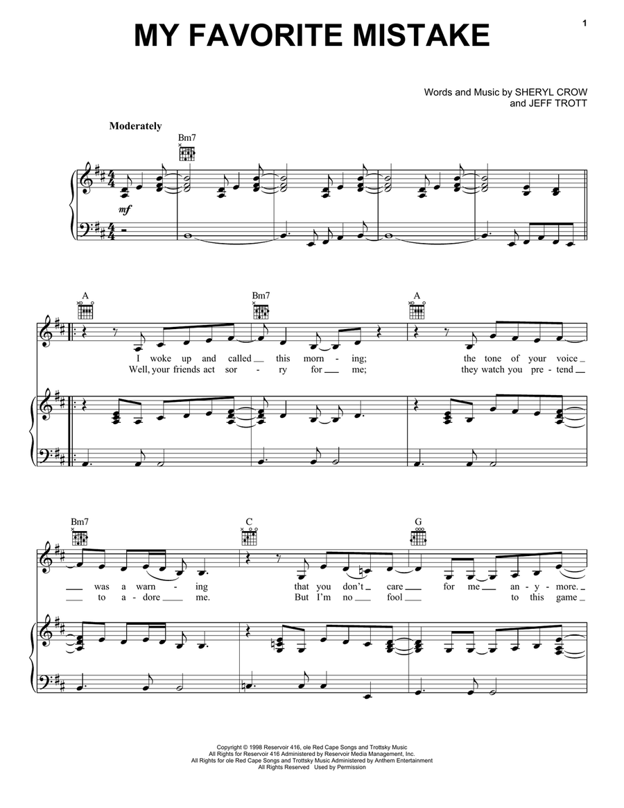 My Favorite Mistake Piano, Vocal, Guitar scores gallery preview page 1