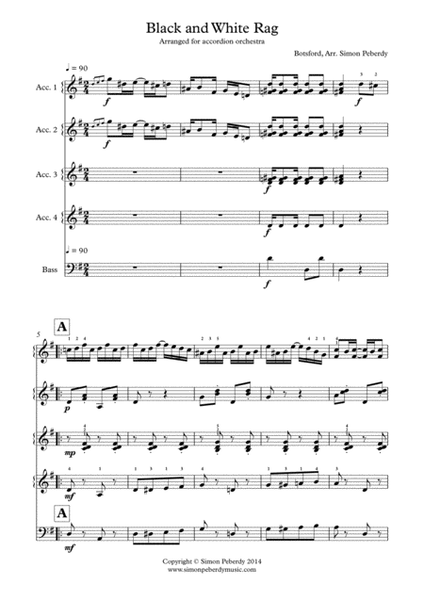 Black and White Rag, by Botsford, arranged for Accordion Orchestra by Simon Peberdy image number null