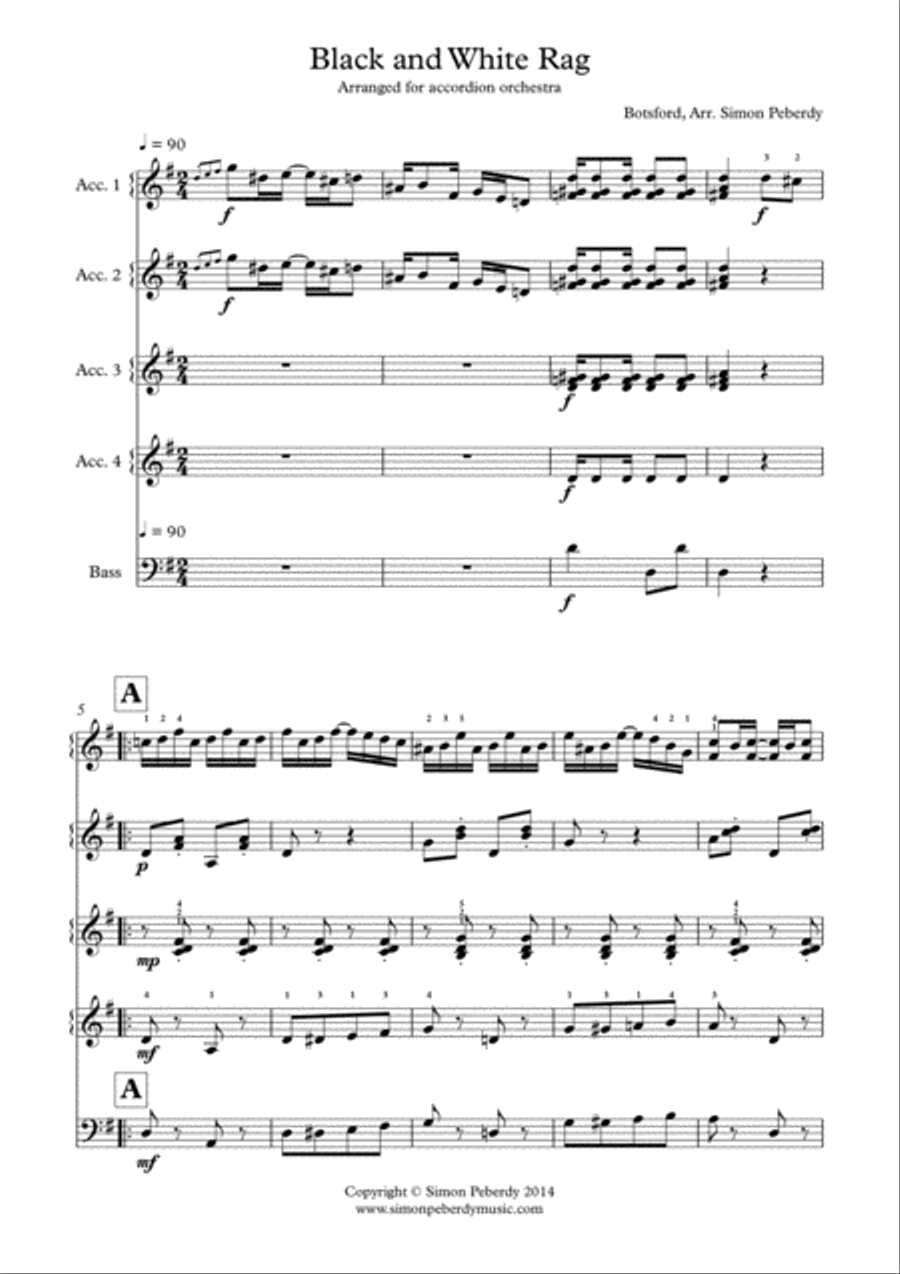 Black and White Rag, by Botsford, arranged for Accordion Orchestra by Simon Peberdy image number null