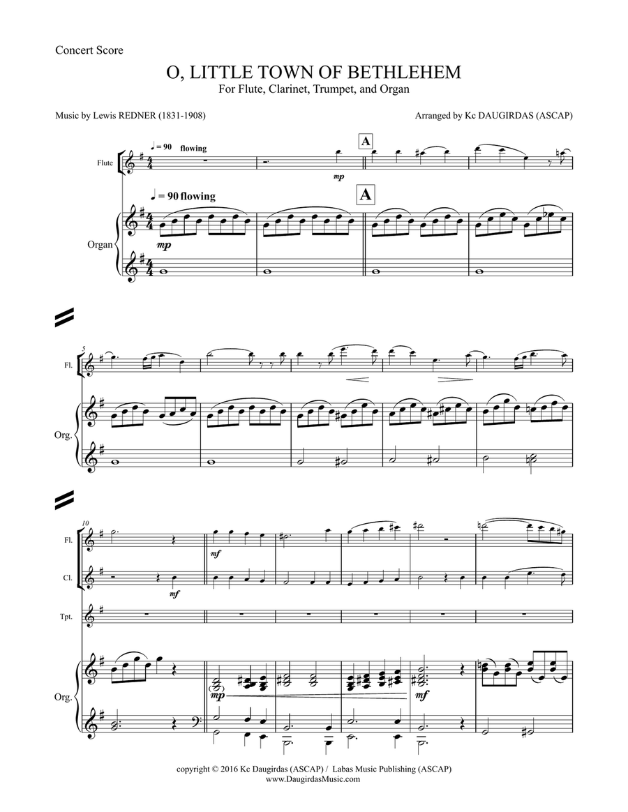 O Little Town of Bethlehem (Instrumental - SCORE and PARTS) Clarinet scores gallery preview page 2