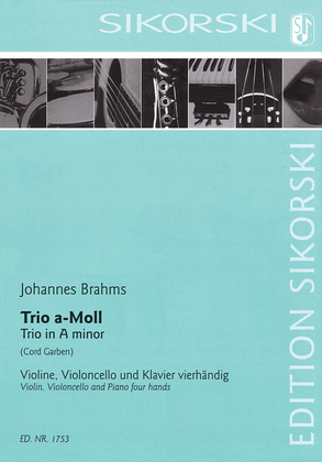 Book cover for Trio in A Minor for Violin, Violoncello and Piano four-hands
