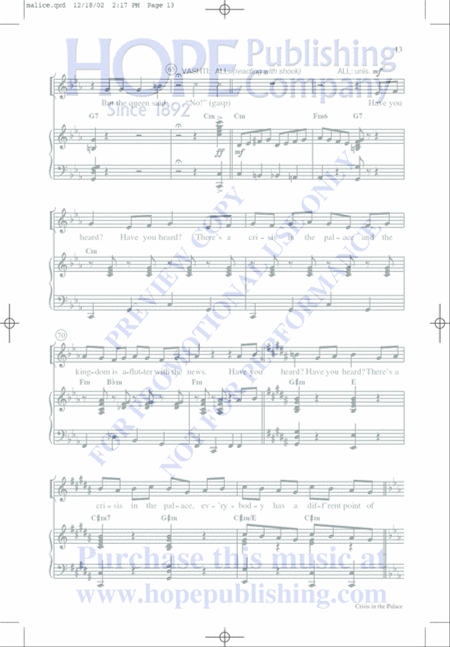 Malice in the Palace Unison Choir scores gallery preview page 13