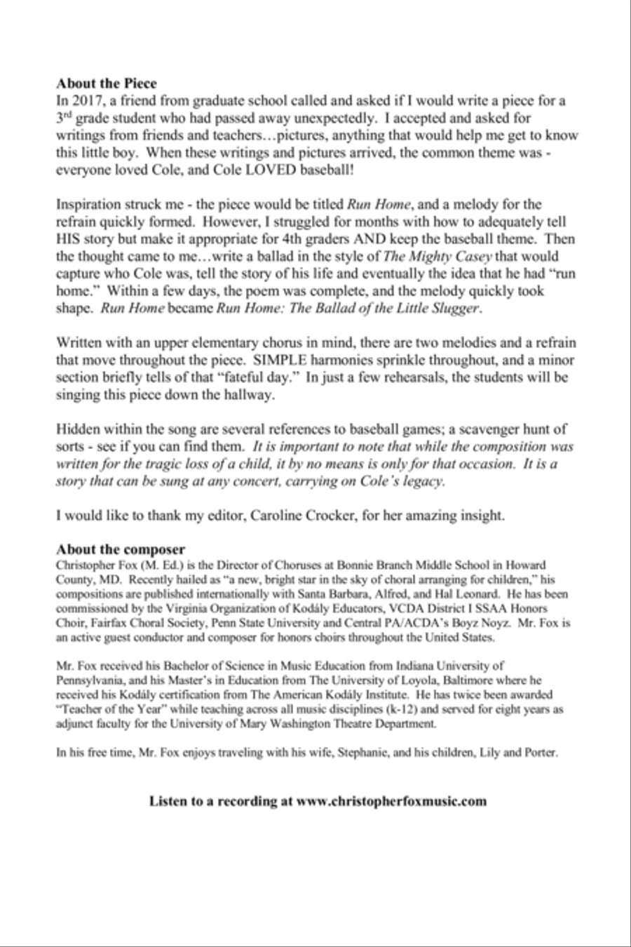 Run Home: The Ballad of the Little Slugger SA SA scores gallery preview page 2
