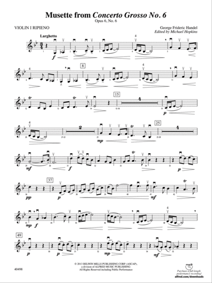 Musette from Concerto Grosso No. 6: Violin 1 Ripieno String Orchestra scores gallery preview page 1