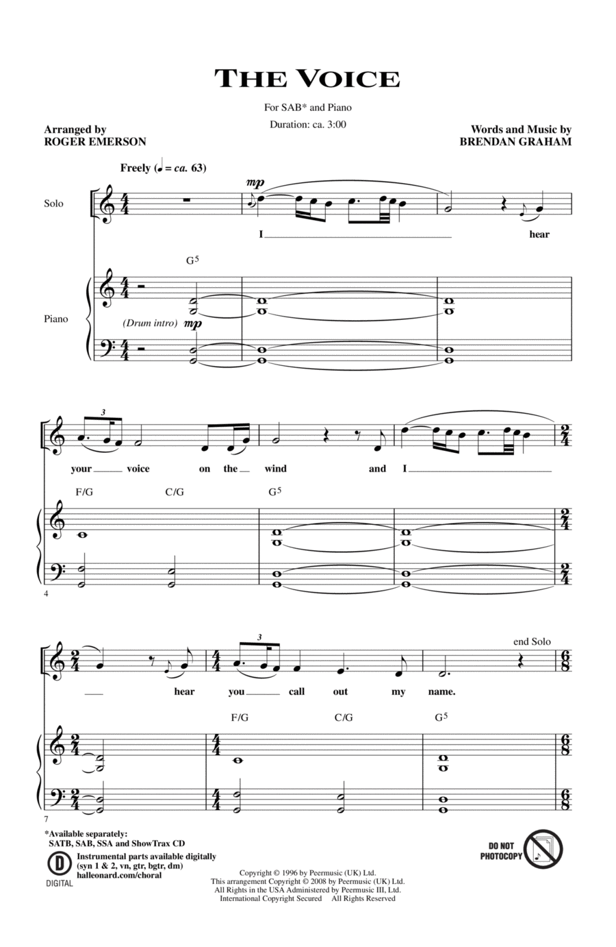 The Voice The Voice 3-Part scores gallery preview page 1