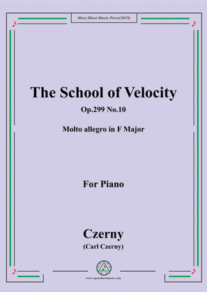 Book cover for Czerny-The School of Velocity,Op.299 No.10,Molto allegro in F Major,for Piano