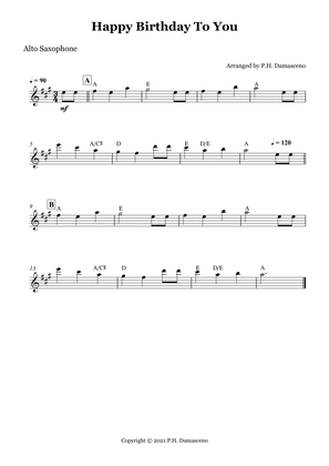 Happy Birthday To You - Alto Saxophone Solo with Chords