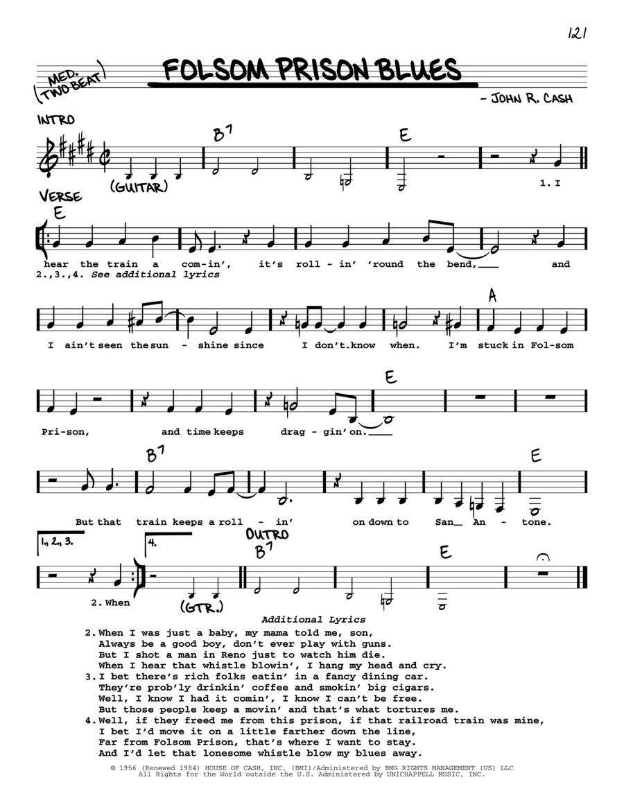 Folsom Prison Blues Voice scores gallery preview page 1