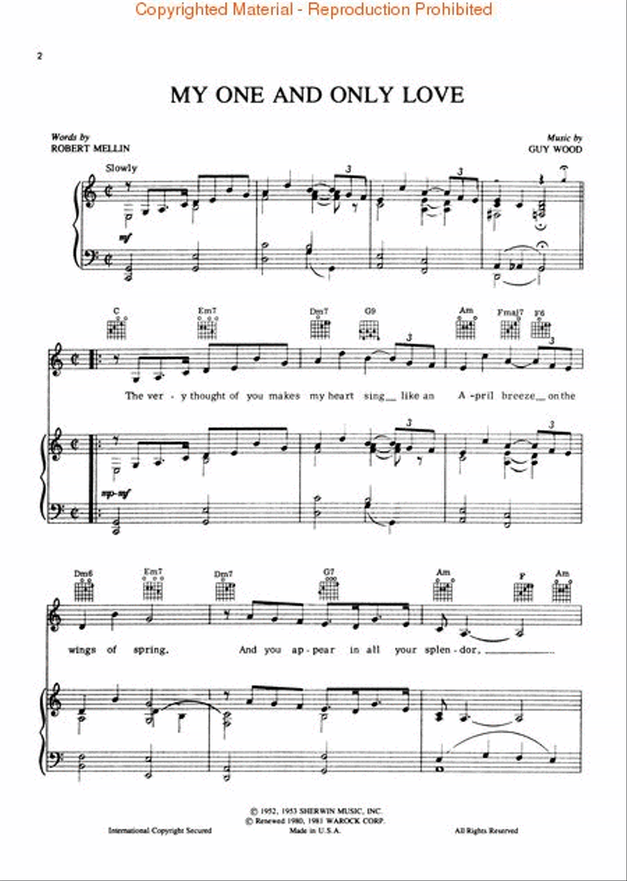 My One and Only Love Piano, Vocal, Guitar scores gallery preview page 2