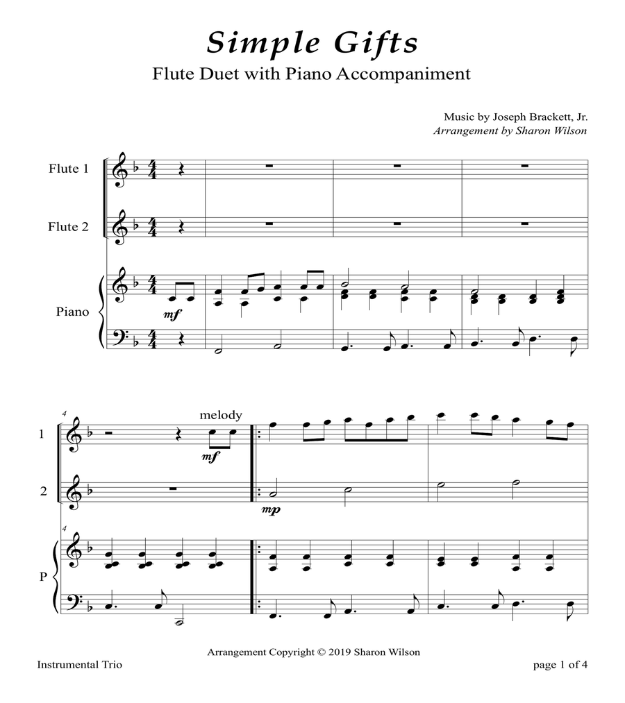 Simple Gifts (Easy Flute Duet with Piano accompaniment) image number null