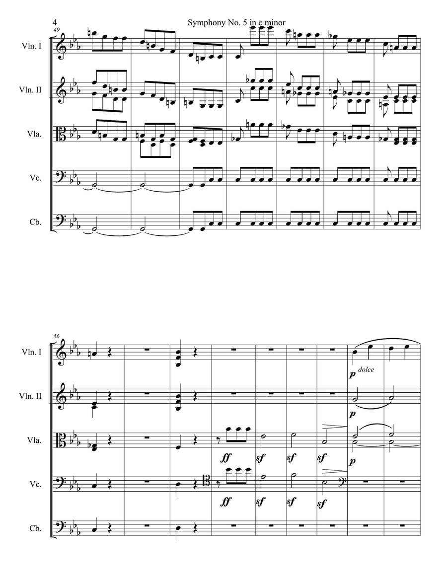 Symphony No. 5 in c minor, Movement 1 String Orchestra scores gallery preview page 4