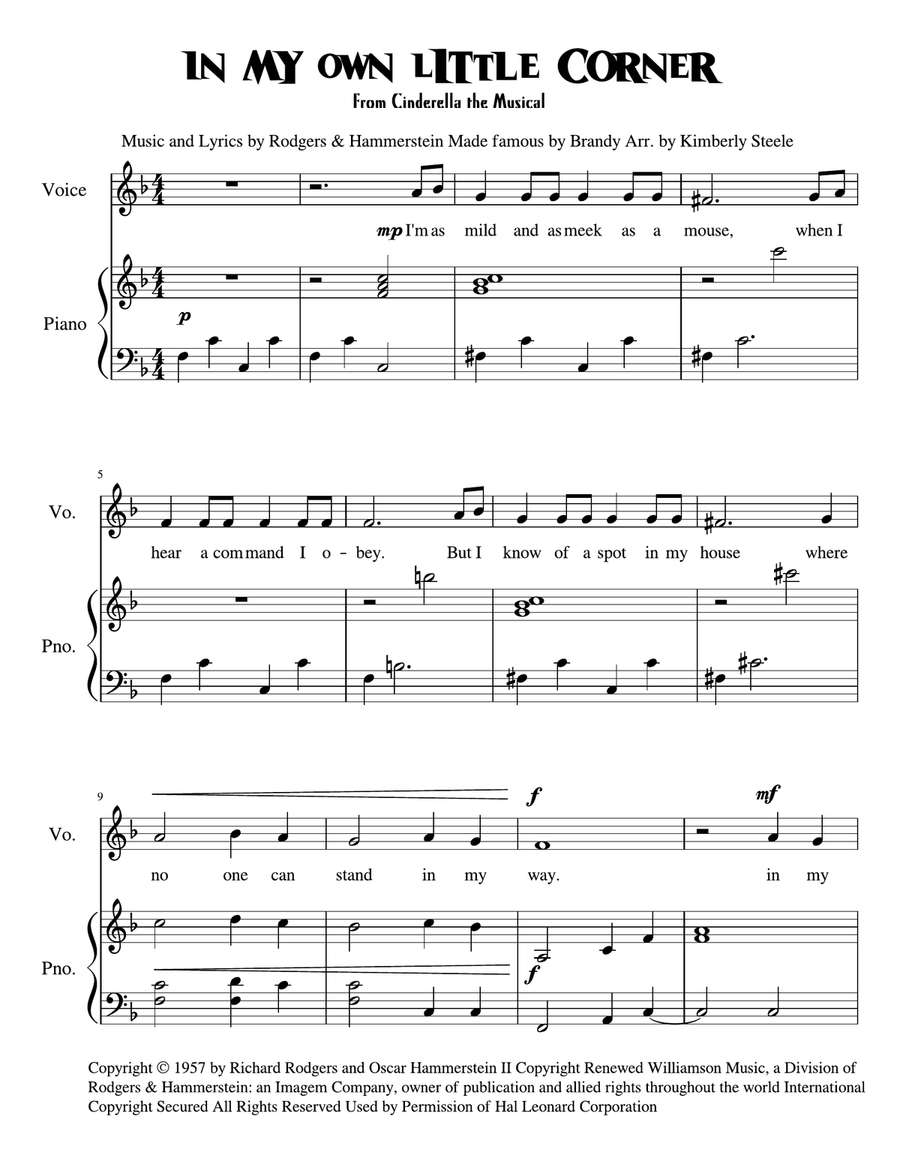 In My Own Little Corner Piano, Vocal scores gallery preview page 1