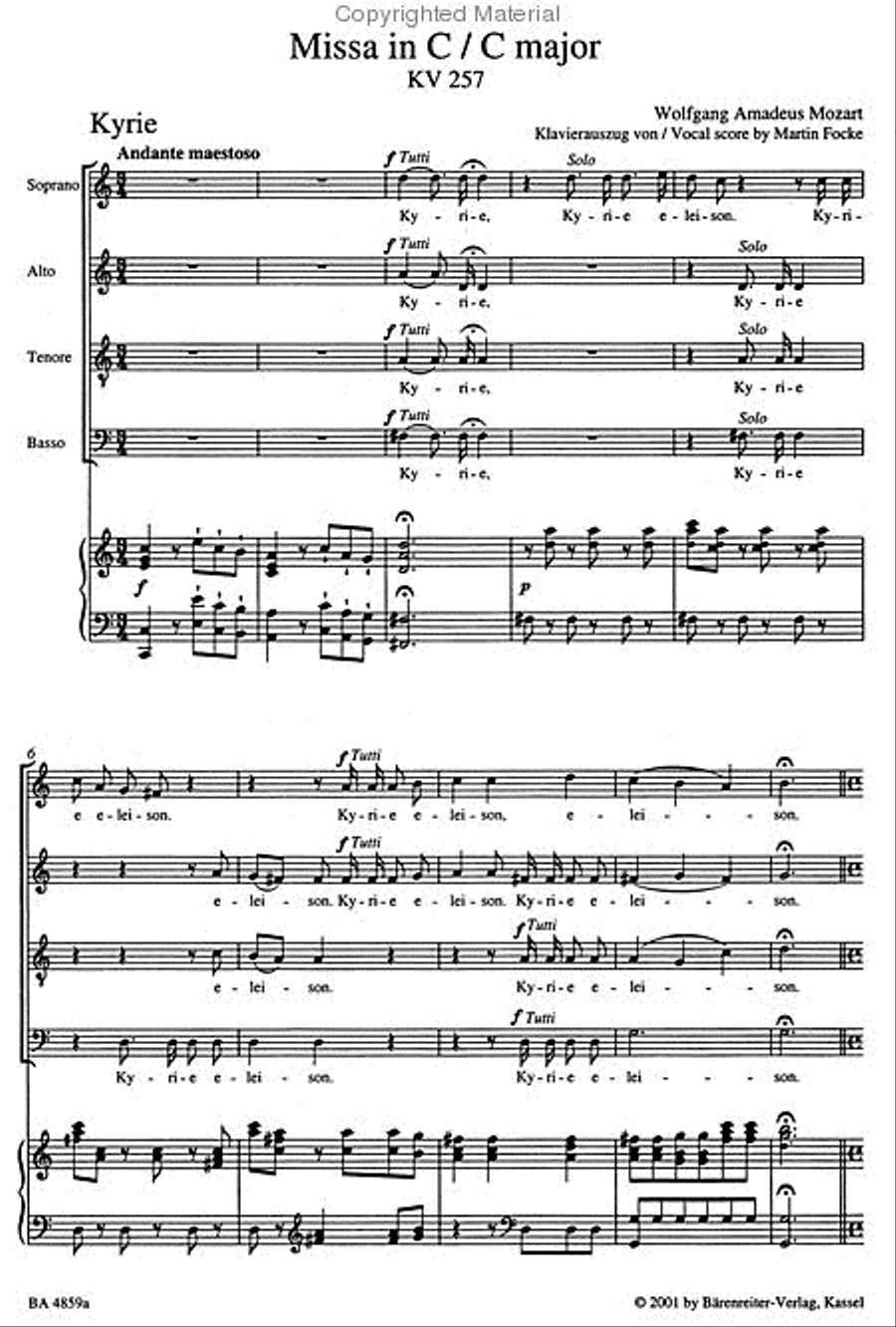 Missa C major, KV 257 'Great Credo Mass' 4-Part scores gallery preview page 3