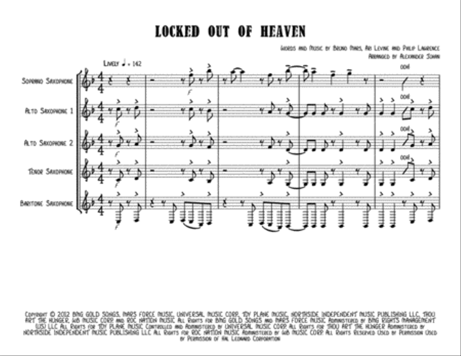 Locked Out Of Heaven Woodwind Quintet scores gallery preview page 1