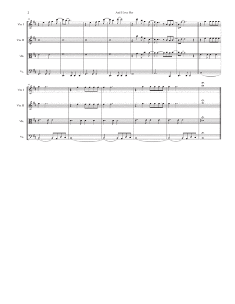 And I Love Her String Quartet scores gallery preview page 2
