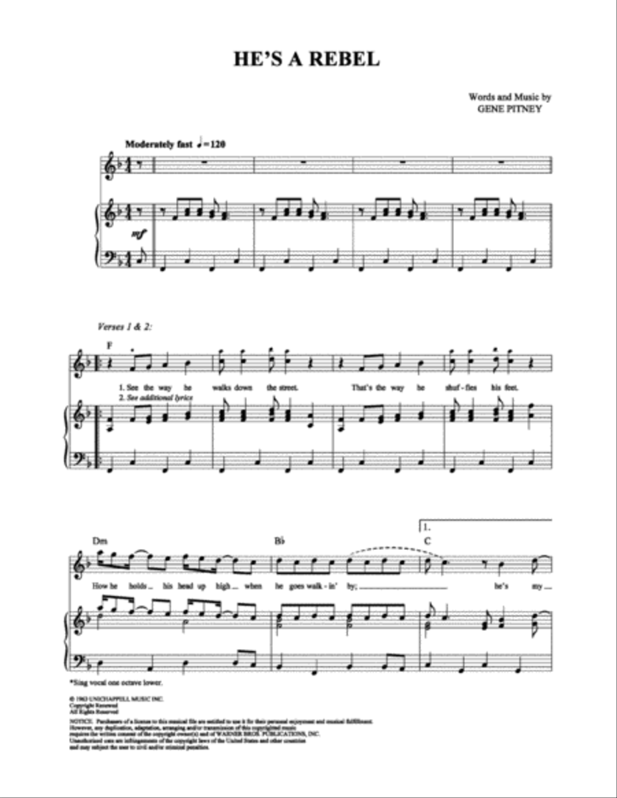 He's a Rebel Piano, Vocal, Guitar scores gallery preview page 1